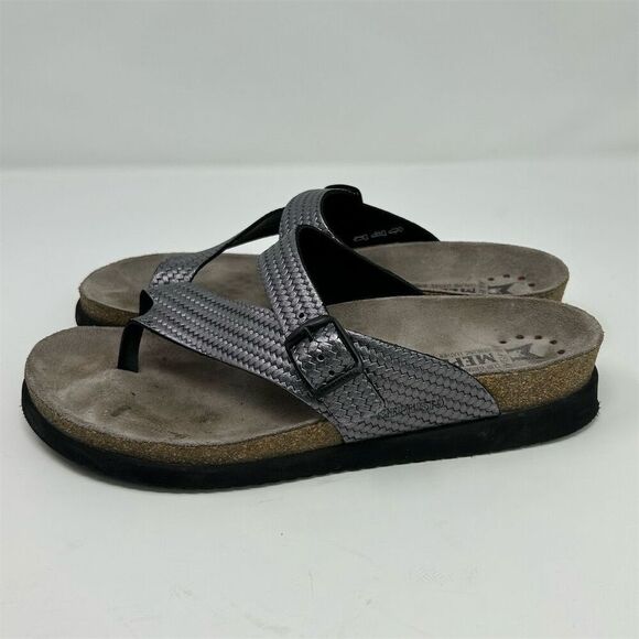 Mephisto Helen Grey Silver Twist Thong Sandals Gray Size 11 Woven Texture Summer - Picture 6 of 12
